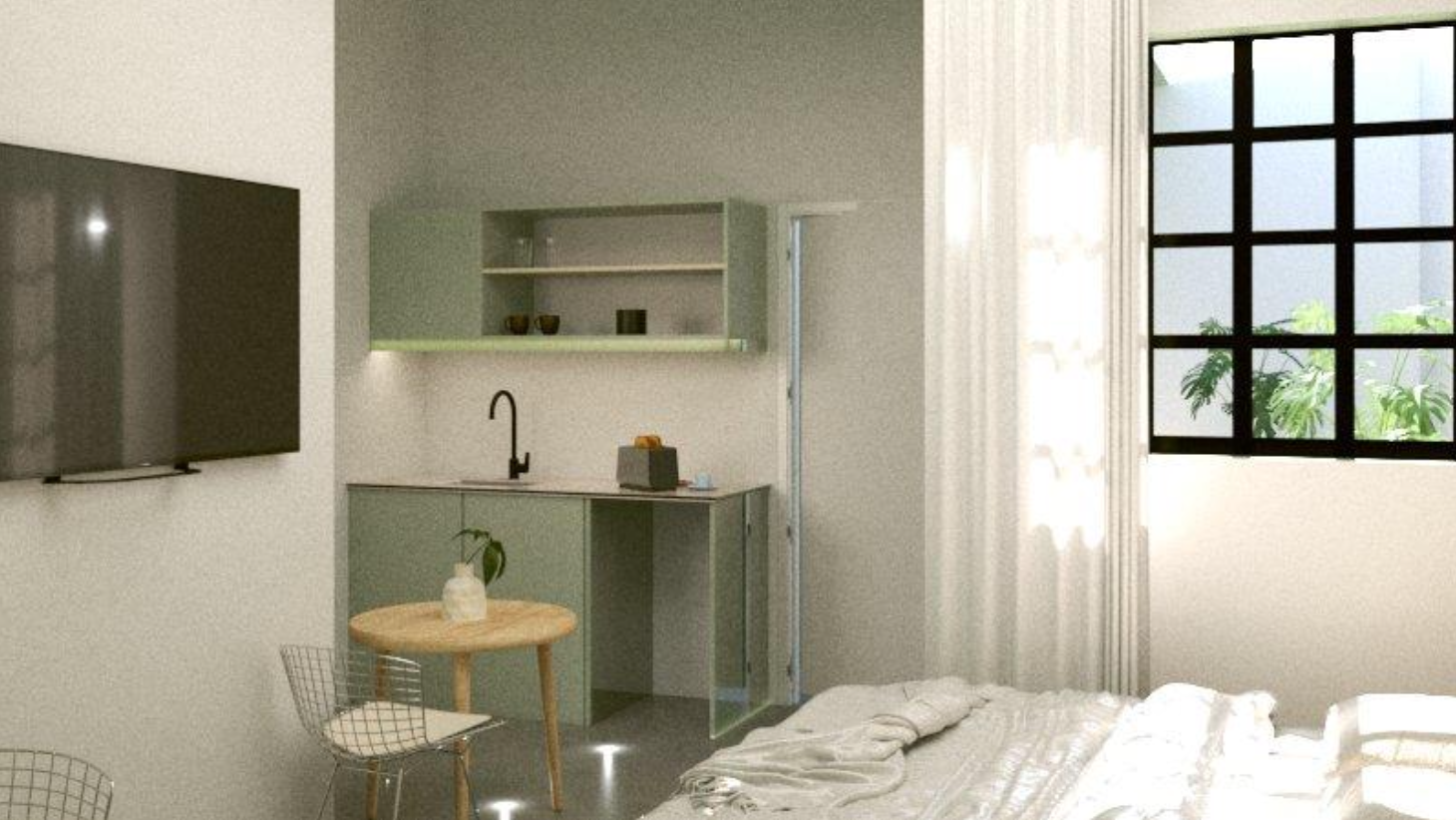 Render principal de monoambiente terminado